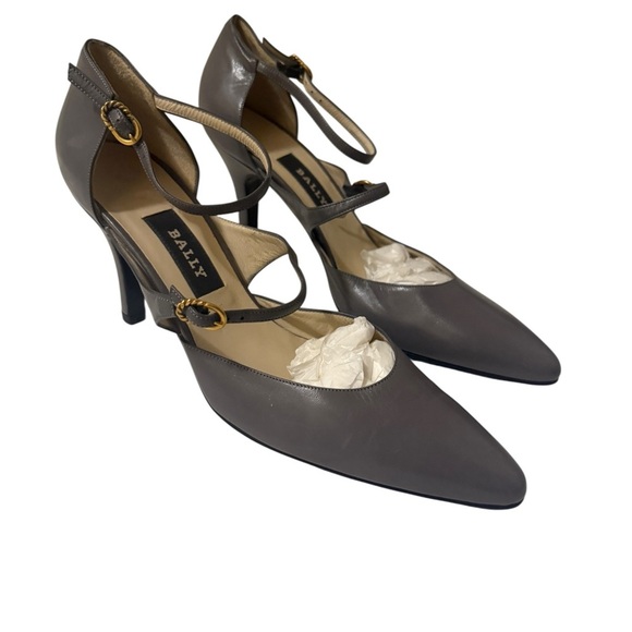 Bally Women's Gray Leather Heels Italian leather shoes very elegantgant and chic - Picture 1 of 12